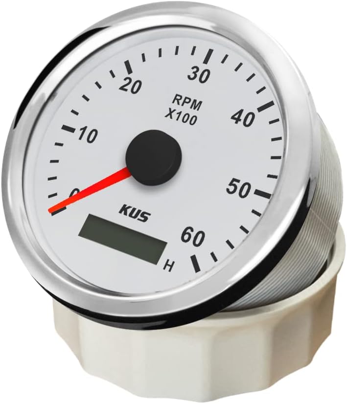KUS Drehzahlmesser Drehzahlmesser mit Betriebsstundenzähler 6000RPM 85 mm 12V/24V mit Hintergrundbel