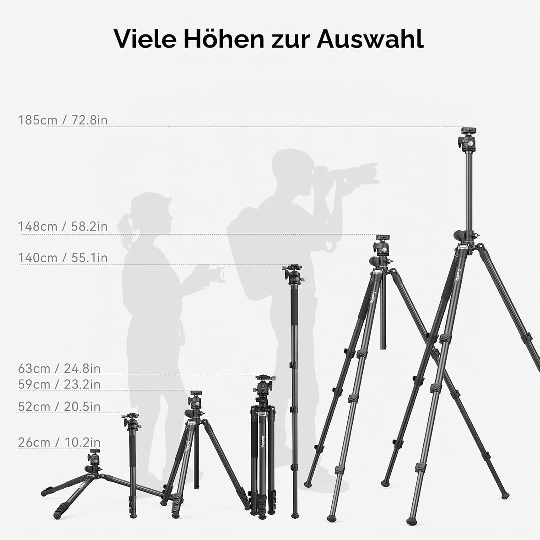 SMALLRIG 73 Zoll Kamerastativ, 360° drehbare Mittelsäule, horizontales Stativ Einbeinstativ, mit Sma