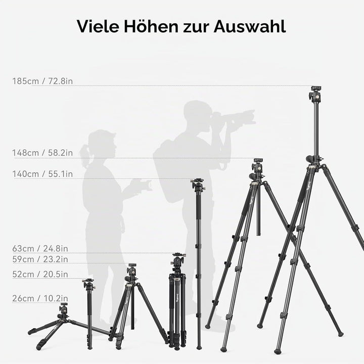 SMALLRIG 73 Zoll Kamerastativ, 360° drehbare Mittelsäule, horizontales Stativ Einbeinstativ, mit Sma