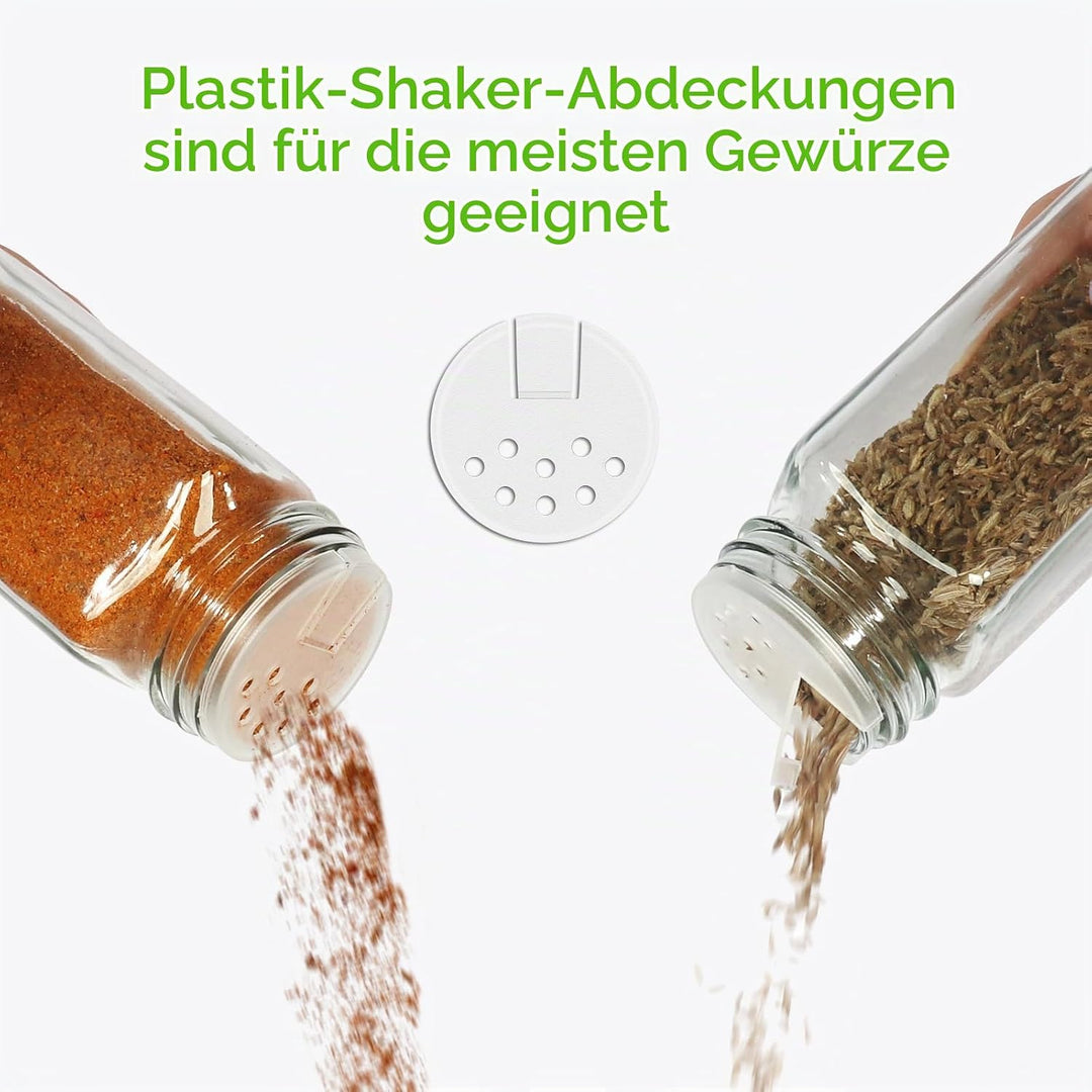 24 Premium Glass Spice Jars (4oz/120ml) with Black Metal Lids - Complete Set with Spice Labels, Shak