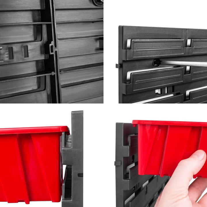 Lagersystem Werkstattregal | 115 x78 cm | 45 stck. Box | Wandregal mit Stapelboxen - Wandplatten Ext