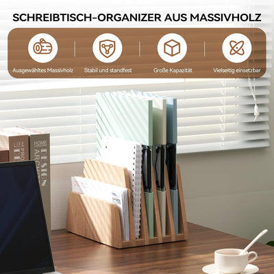 KIRIGEN hölzernen Schreibtisch Mail Organizer 5 Slots File Paper Holder Desktop Holz Dokument Letter