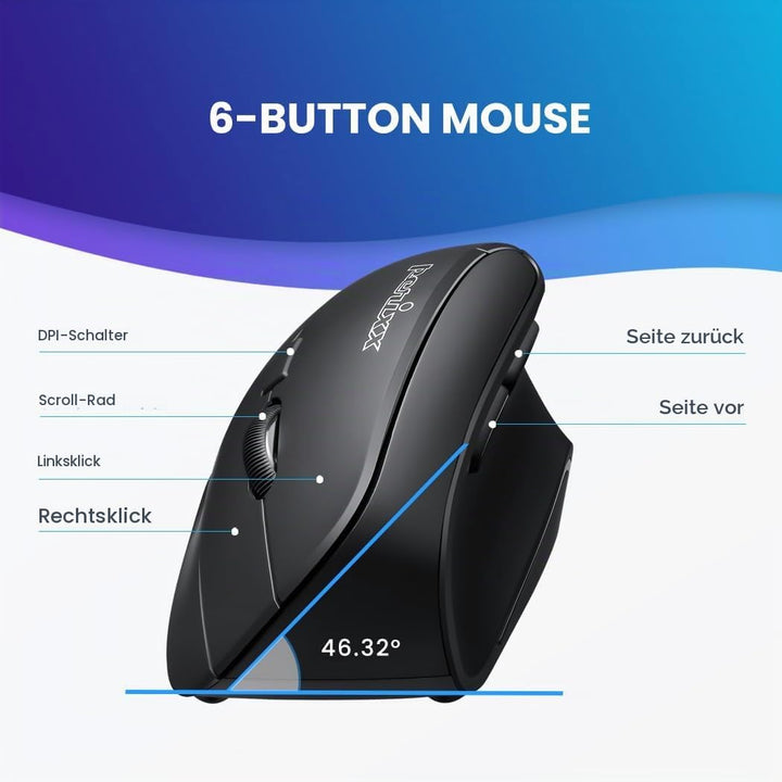 Perixx PERIMICE-715 II Ergonomische Vertikale Maus Kabellos 2,4 GHz ohne Kabel - Funk 2, 4 Ghz, ohne