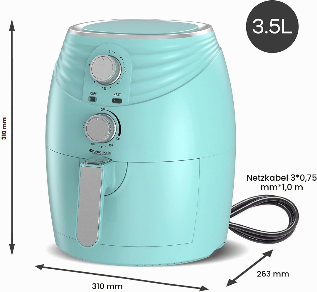 TurboTronic/Heissluftfritteuse / 3,5L / schwarz, grün. türkis / 1200W / Airfryer mit Timer bis 30 Mi