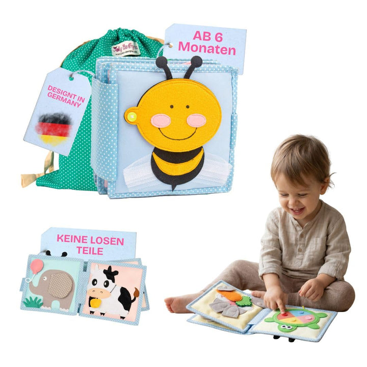 Jolly Designs – Kleine Biene - Mini Quiet Book – Montessori Spielzeug ab 6 Monaten – Motorik & Senso