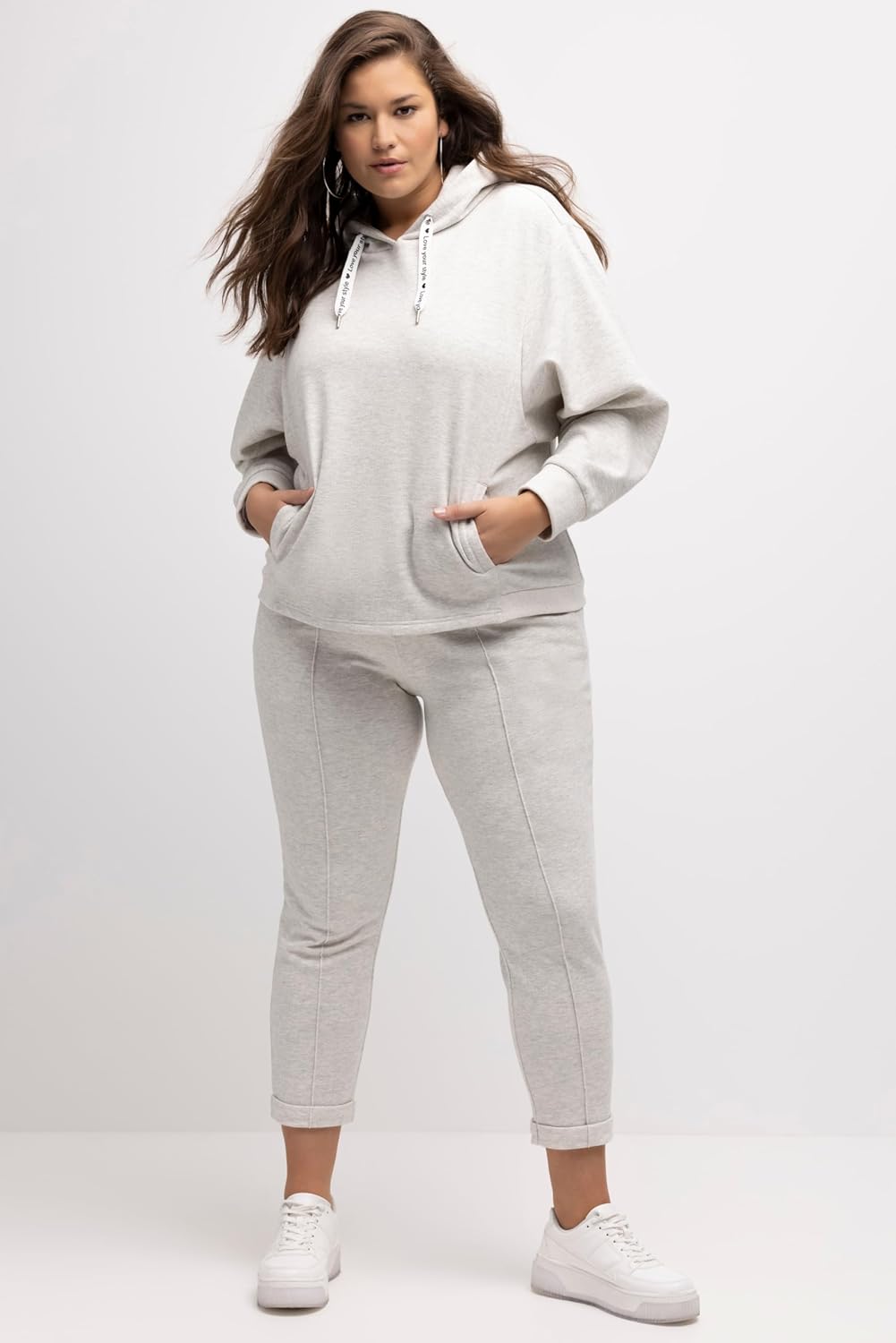 Ulla Popken Damen Melange, Oversized Sweatshirt 42-44 Hellgrau Mélange, 42-44 Hellgrau Mélange