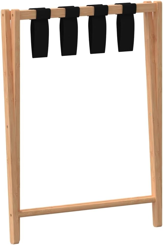 Gepäckablage aus Bambus 68,5 x 38 x 58 cm mit 4 Gurten, klappbares Kofferregal 70 kg belastbar, Koff