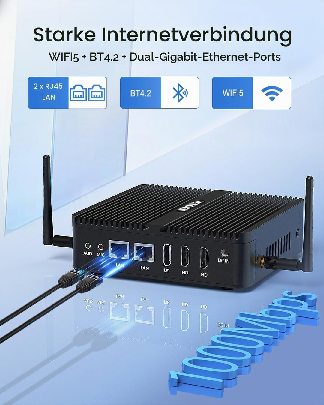 Lüfterloser Mini PC N100, Fanless PC Win 11 Pro, Alder Lake, 4K Dual HD, DP, 2xCOM, USB3.0, RJ45 Lan