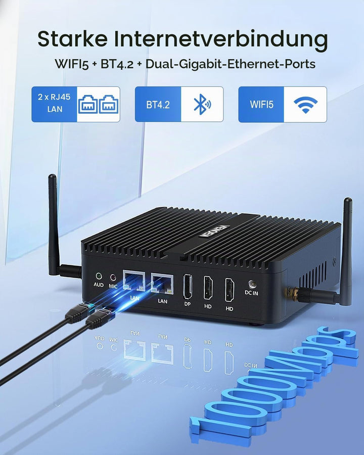 Lüfterloser Mini PC N100, Fanless PC Win 11 Pro, Alder Lake, 4K Dual HD, DP, 2xCOM, USB3.0, RJ45 Lan