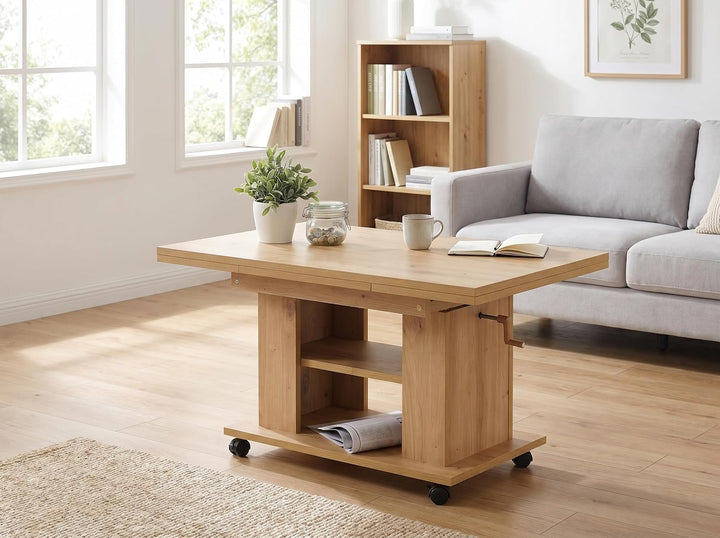 Apollo Funktionscouchtisch Sofatisch Jakob, Holzoptik melaminbeschichtet, Eiche, höhenverstellbar 51