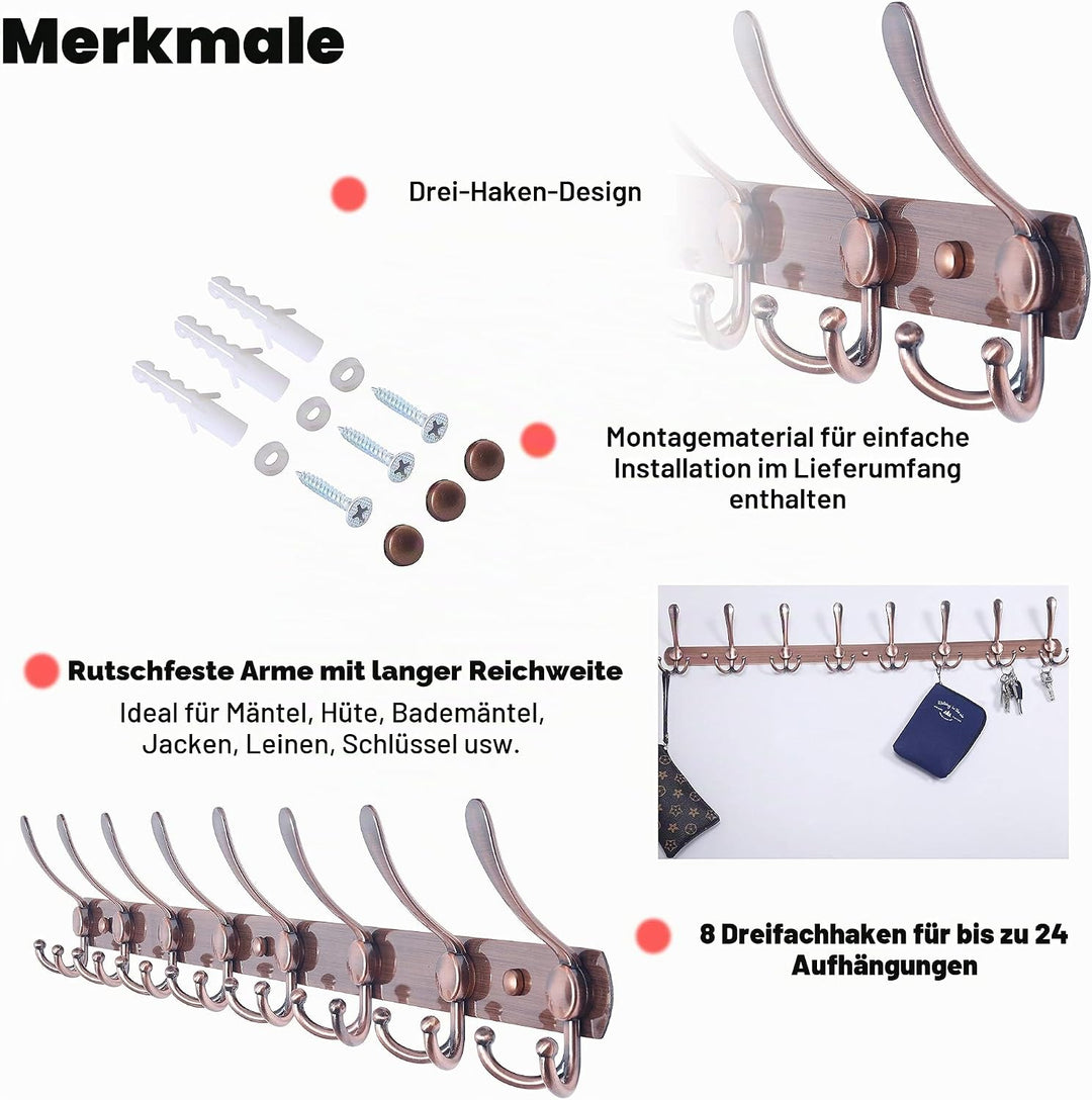 Dseap Garderobenleiste mit 8 haken, schwerlast 74cm Lang garderobenhaken, edelstahl wandgarderobe, k