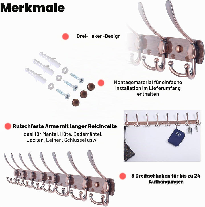 Dseap Garderobenleiste mit 8 haken, schwerlast 74cm Lang garderobenhaken, edelstahl wandgarderobe, k