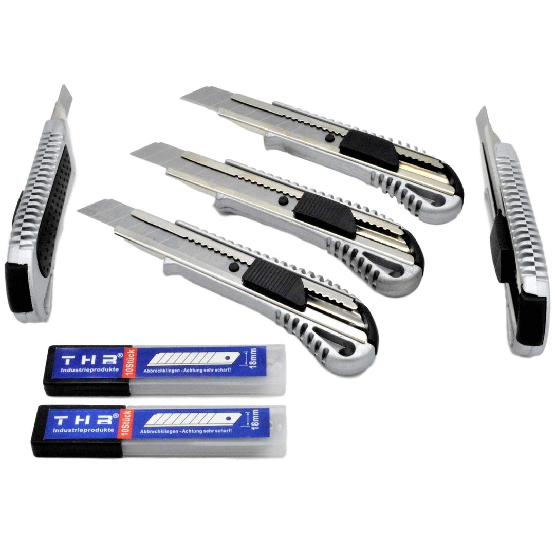 THR Industrieprodukte 5 Stück Alu Profi Cuttermesser THR Druckguss Teppichmesser 18mm Abbrechklinge