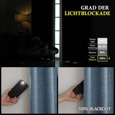 CUCRAF 100% Verdunkelungsvorhänge mit Ösen, Sonnenschutz, Thermo-Leinen-Ösenvorhänge für Wohnzimmer,
