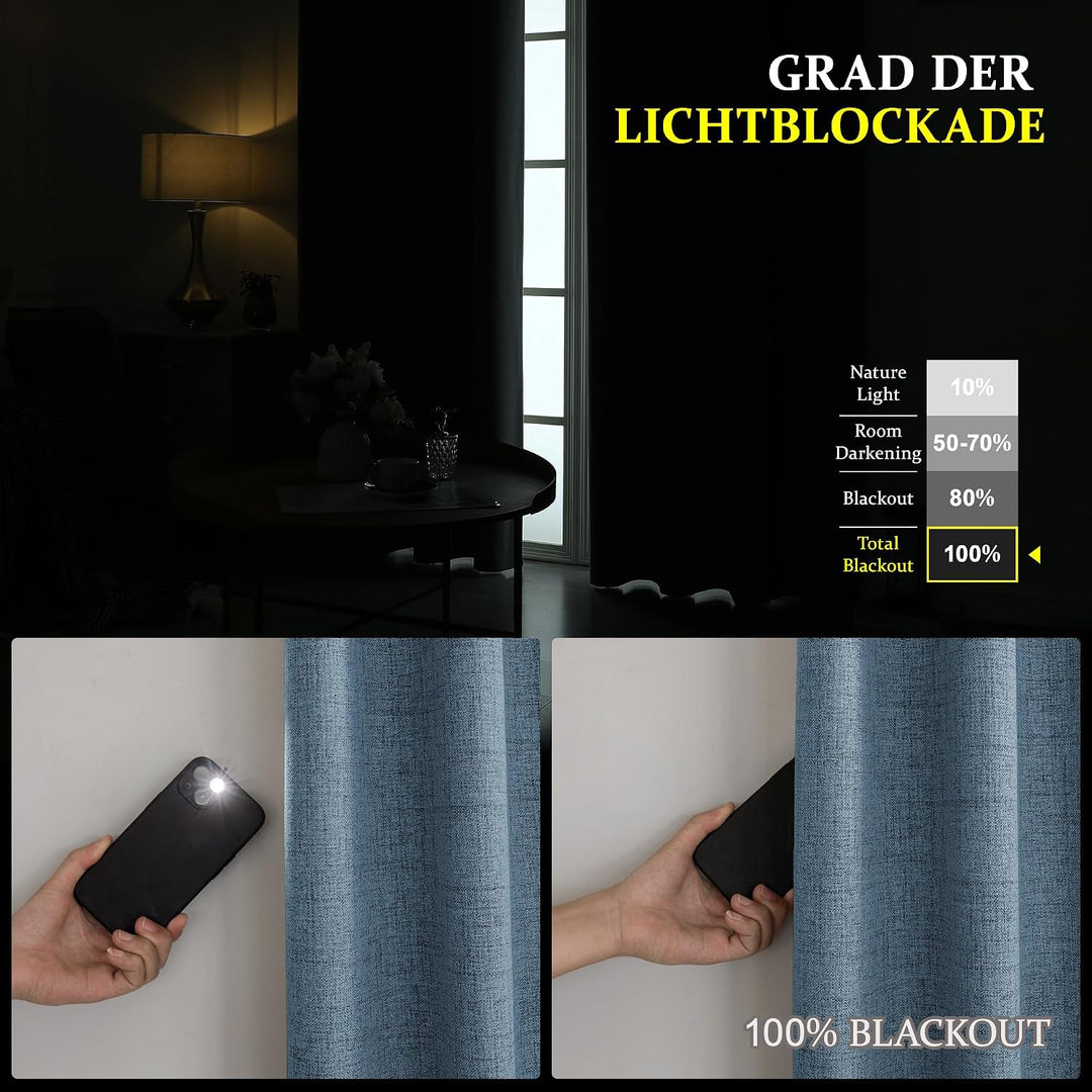 CUCRAF 100% Verdunkelungsvorhänge mit Ösen, Sonnenschutz, Thermo-Leinen-Ösenvorhänge für Wohnzimmer,