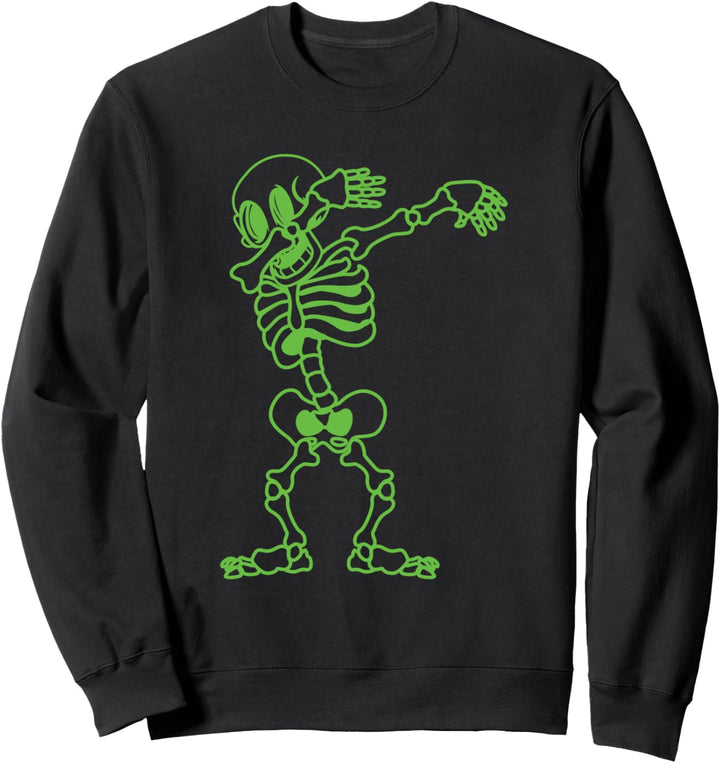 Dabbing Skeleton Green Halloween Costume Skull Sweatshirt