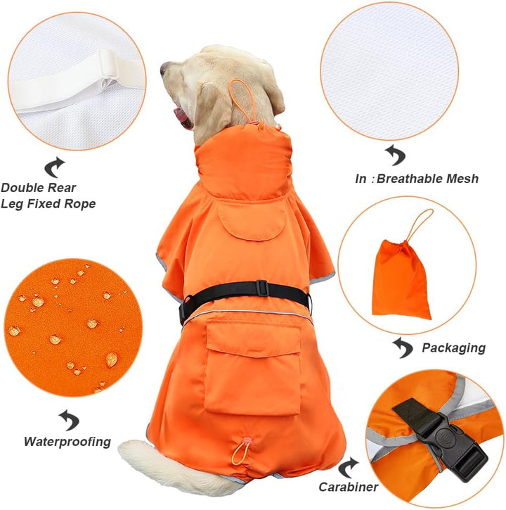 Wasserdichter Hunde-Regenmantel, verstellbar, mit Kapuze, für mittelgrosse und grosse Hunde, reflekt