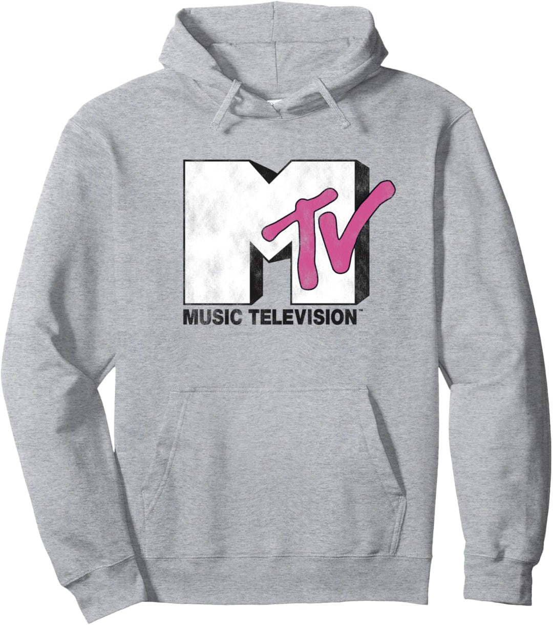 MTV Distressed White Logo Fill Pullover Hoodie