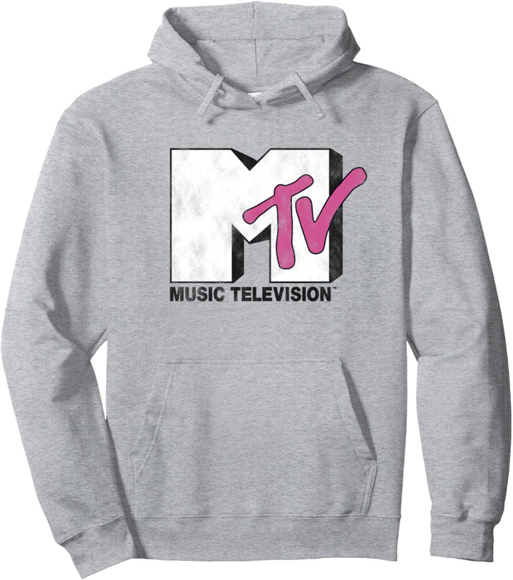 MTV Distressed White Logo Fill Pullover Hoodie