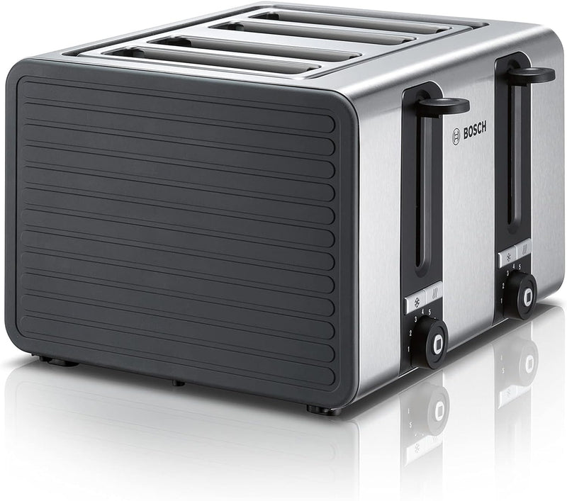 Bosch 4-Schlitz Toaster TAT7S45, mit Abschaltautomatik, 1800 W, Edelstahl / schwarz & kabelloser Was