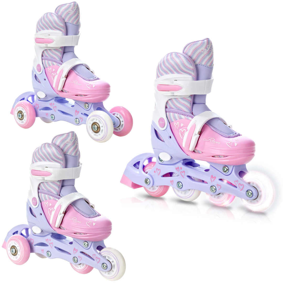 RAVEN 3in1 Inline Skates Triskates Rollschuhe Inliner für Kinder Mädchen verstellbar Loret Lila/Pink
