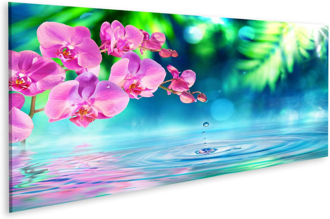 islandburner Bild auf Leinwand Orchidee Zen Garten Tröpfchen Teich Bilder Wandbilder Poster Leinwand