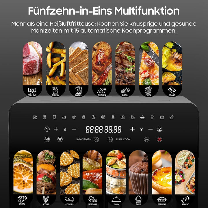 iceagle Heissluftfritteuse 23L Dual Zone - XXL Airfryer mit French Door | Heissluftfritteuse Ofen mi