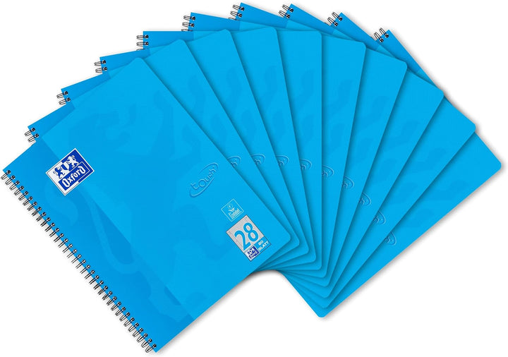 Oxford Touch Collegeblock A4 kariert mit Doppelrand, 80 Blatt, blau, 10 Stück Single, Single