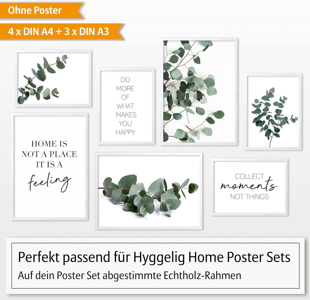 Hyggelig Home Rahmen Set - 7 hochwertige Bilderrahmen aus Holz mit bruchsicherem Plexiglas - 3 x DIN