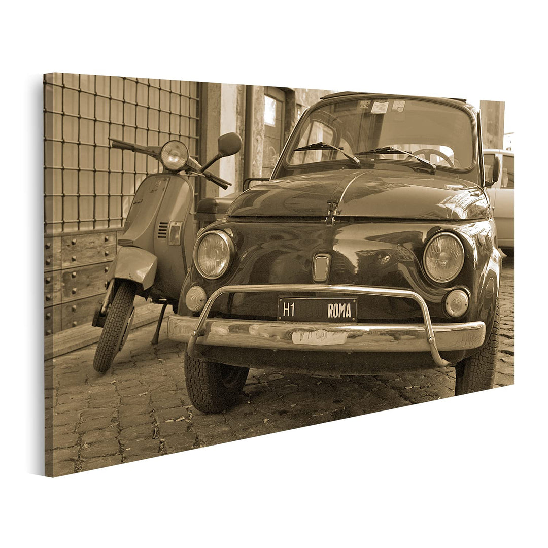 islandburner Bild auf Leinwand Alter FIAT 500 Und Vespa Roller In Rom Bilder Wandbilder Poster Leinw