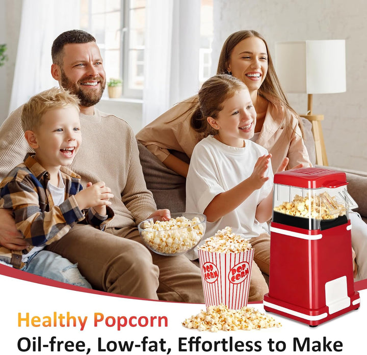 VINATO Popcornmaschine, 1200W Popcornmaschine Heissluft, Ölfreie Technologie, Tragbar Popcorn Maker
