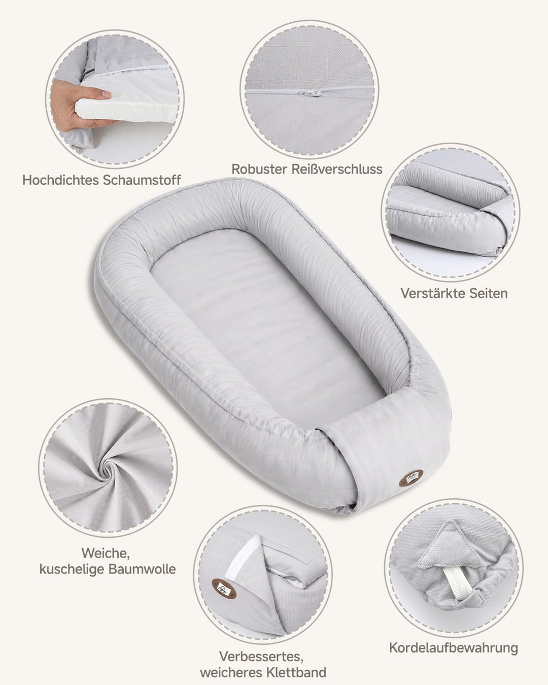 Babynest Neugeborene 95x56cm,Vollständig Abnehmbar Nestchen Baby,0-6 Monate | Babynestchen Neugebore