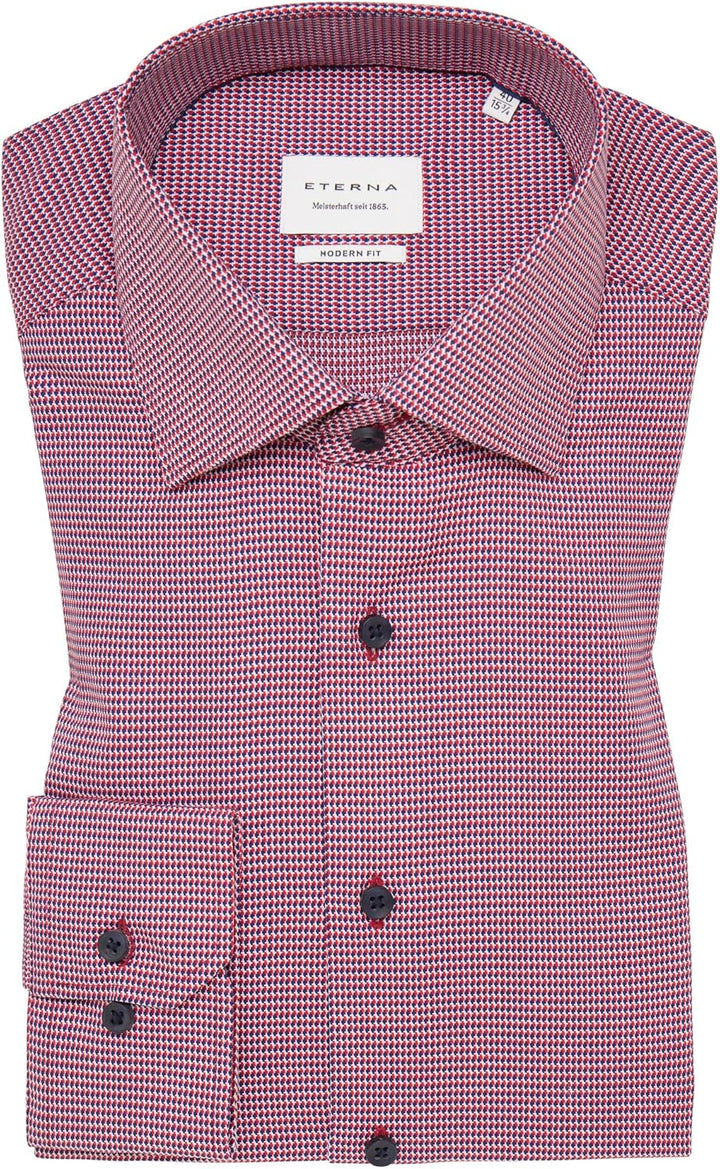 ETERNA Herren strukturiertes Baumwoll-Hemd MODERN FIT 44 Rot, 44 Rot