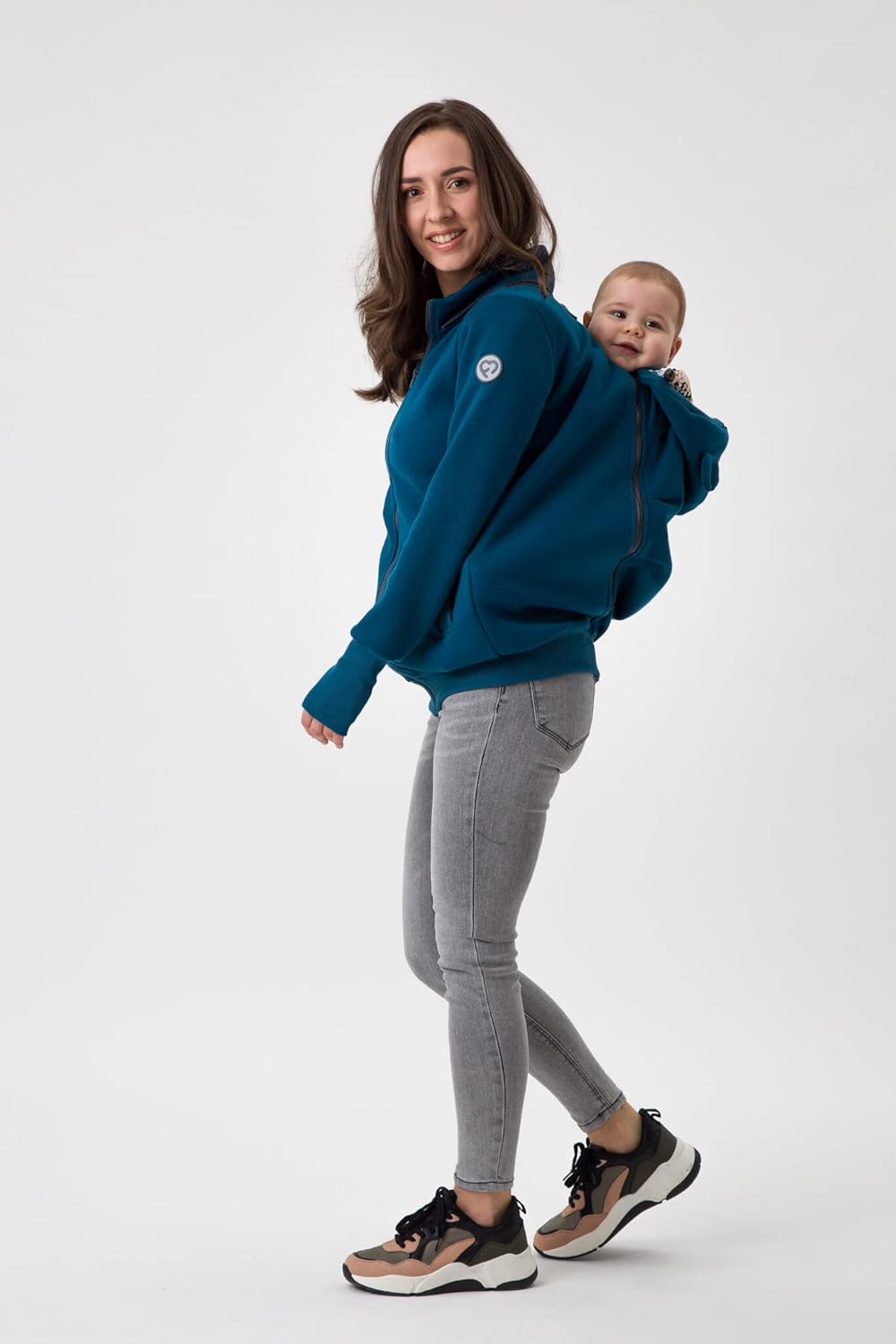 fun2bemum Pola 4in1 Baby Tragejacke für Mama Känguru Kapuze VORNE/HINTEN S Petrol, S Petrol