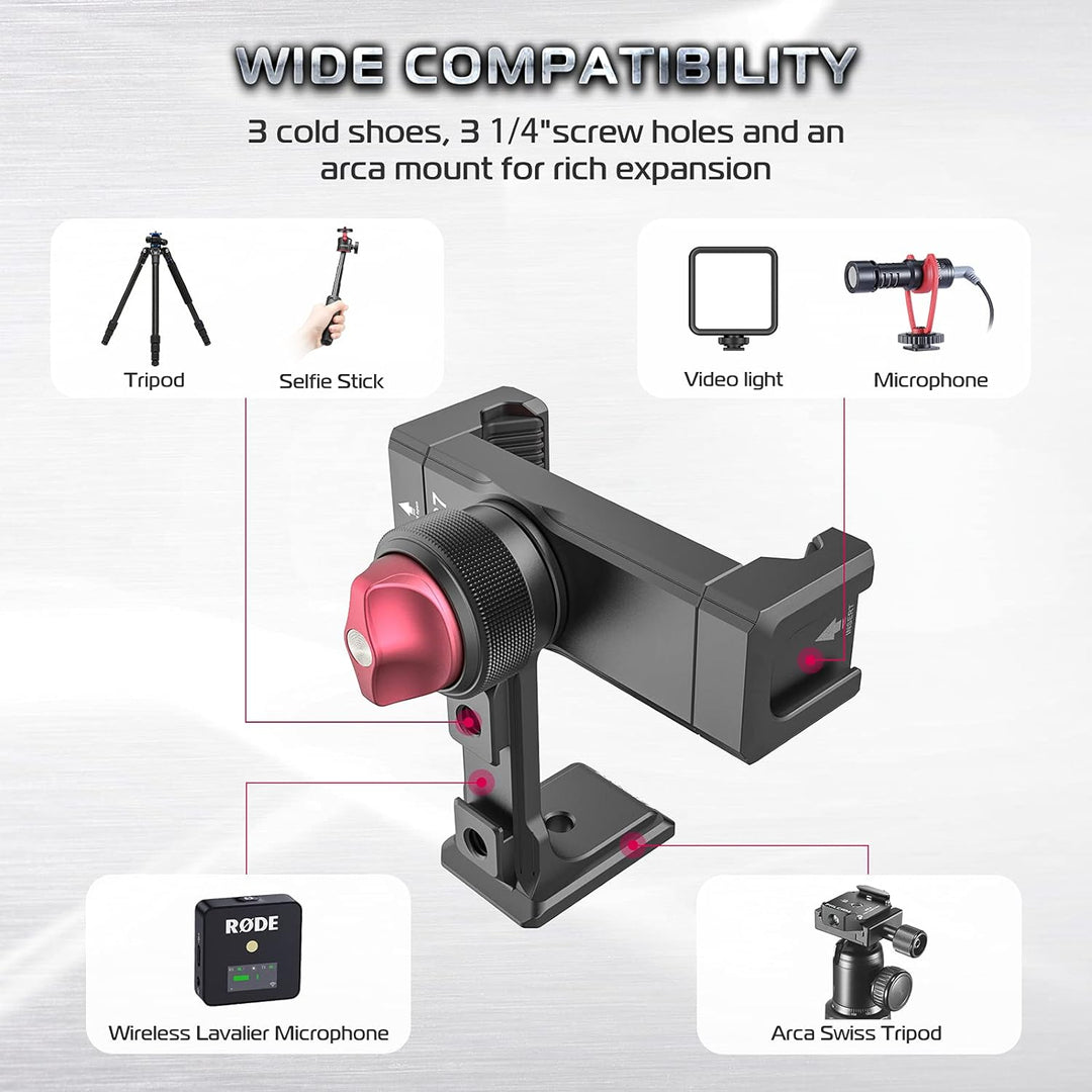 Handy Stativ Adapter, ULANZI ST-27 Metall Handyhalterung Stativ mit 3 Cold Shoe, Arca-Swiss Handy Ha