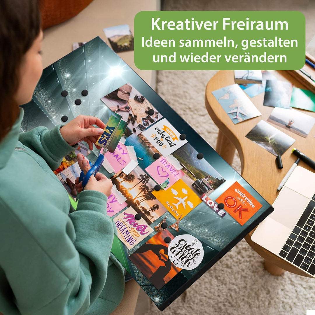 banjado Magnettafel schwarz 78 x 37cm / Magnetwand Metall/Magnetpinnwand als Memoboard/Pinnwand Magn