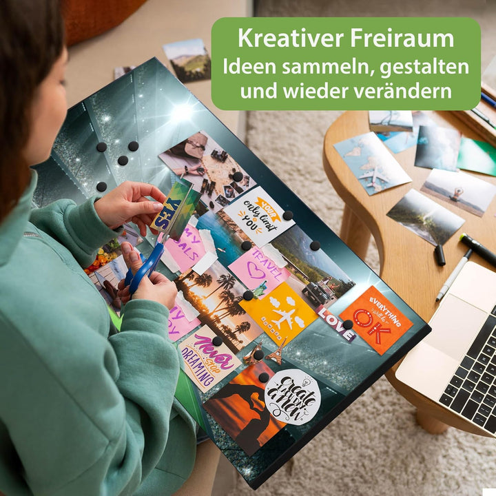 banjado Magnettafel schwarz 78 x 37cm / Magnetwand Metall/Magnetpinnwand als Memoboard/Pinnwand Magn