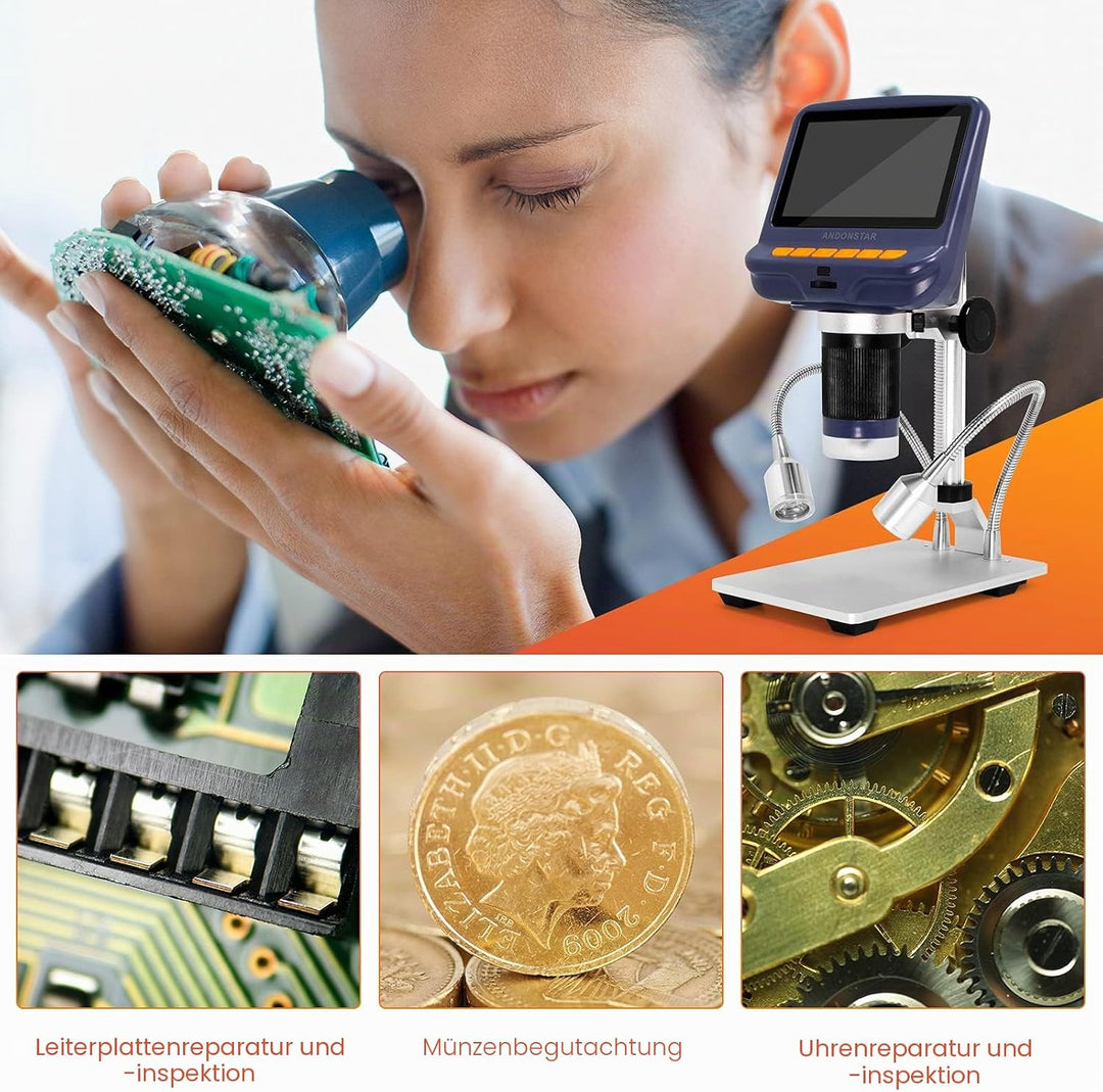 Andonstar AD106S USB-Digitalmikroskop, 10,9 cm Bildschirm-Mikroskop zum Löten/PCB/Uhr/Telefon-Repara