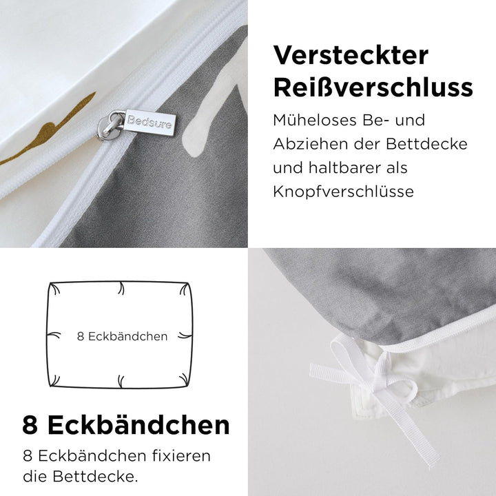 BEDSURE Bettwäsche 220x240 Baumwolle Grau - Bettwäsche-Sets 220 x 240 cm Bettbezug 3teilig mit 2 Kis