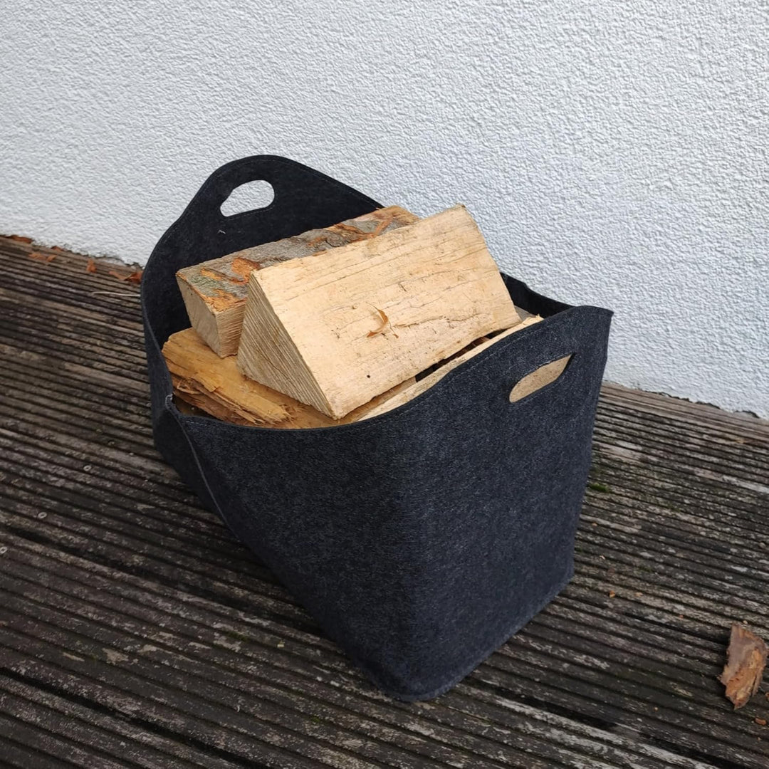 2x Filzkorb | Flexibler Allzweckkorb aus Filzstoff | Platzsparend faltbar | Für Kaminholz, Zeitungen