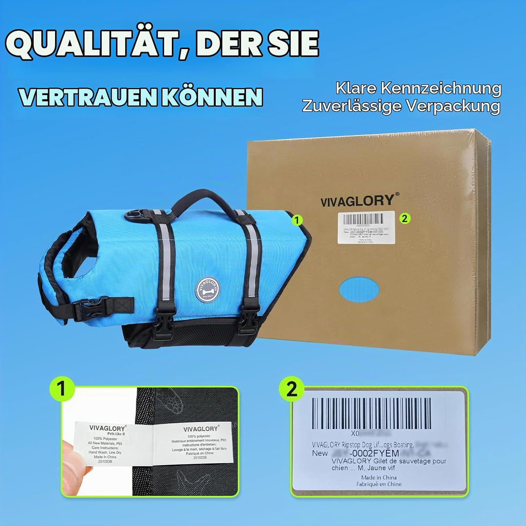 VIVAGLORY Ripstop Hunde Rettungsweste für Kleine Mittel Grosse Hunde Bootfahren, Hund Schwimmweste m