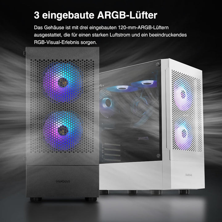 GAMDIAS Talos E3 Mesh WH Gaming PC-Gehäuse, Mid-Tower ATX-Gehäuse mit seitlicher gehärteter Glassche