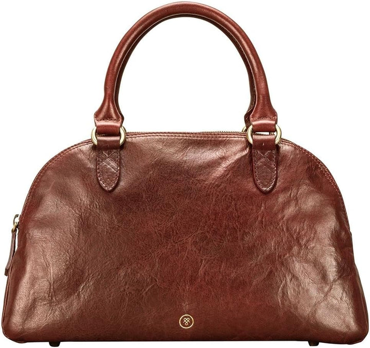 Maxwell Scott Hochwertige Damen Leder Bowling Bag Handtasche LilianaS in Cognac Braun, Cognac Braun