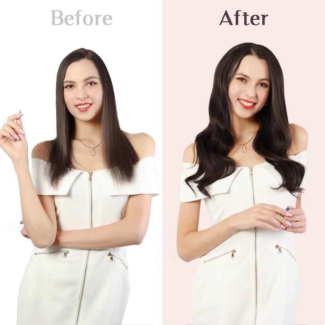 MAXITA PU Clip in Extensions Echthaar, 40cm 16 Zoll 110g 7 Stück Dunkelbraun Seamless Clip in Extens