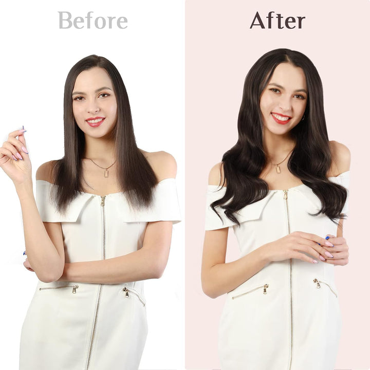 MAXITA PU Clip in Extensions Echthaar, 40cm 16 Zoll 110g 7 Stück Dunkelbraun Seamless Clip in Extens