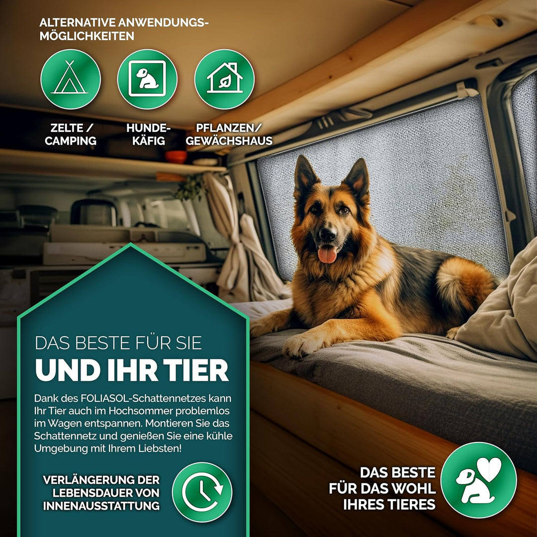 Schattennetz Auto 4x6 m | Alunetz Hund mit Ösen 80% UV | Alu Sonnenschutz für Camping & Urlaub | Son