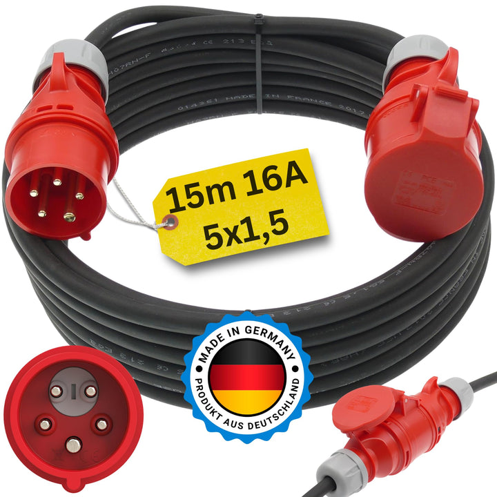 netbote24 CEE Starkstromkabel Verlängerungskabel mit Phasenwender 16A 400V Gummileitung H07RN-F 5g1,