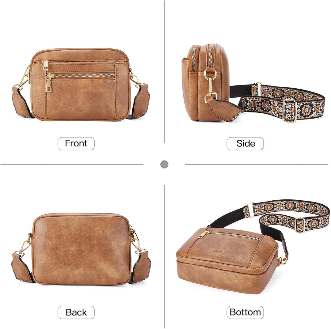 Telena Damen Crossbody Bag mit verstellbarem Farbigem Riemen, Damen Umhängetasche aus PU Leder, Schu