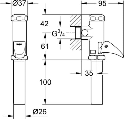 GROHE DAL - Automatic-Spüler für WC (3/4", mit Spülstromregulierung, mit Betätigungskappe und Abgang