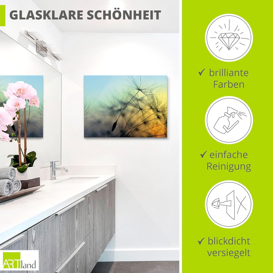 ARTland Glasbilder Wandbild Glas Bild einteilig 60x45 cm Querformat Natur Blumen Pusteblume Sonnenun